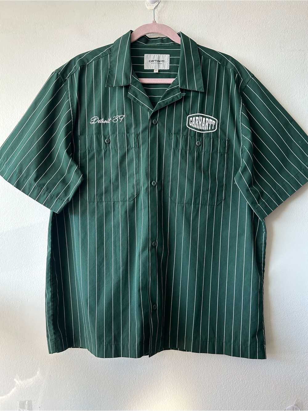 Carhartt HENDRY Green Pinstripe Short-Sleeve Shirt